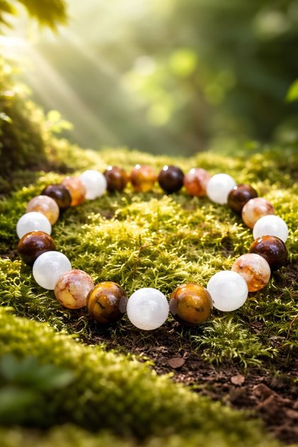 Tiger's Eye, Citrine, Selenite Genuine Natural Stone Unisex 8 mm Very High Quality (Gift)