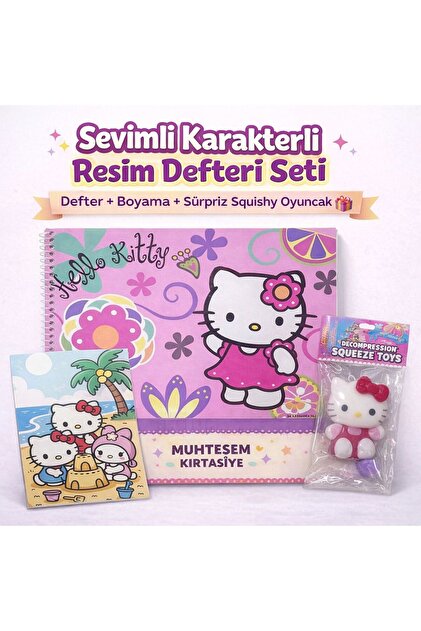 Hello Kitty Squishy Oyuncak | Yumuşak Sıkılabilir OyuncakSevimli Sukuşi+resim defteri+boyama kitabı