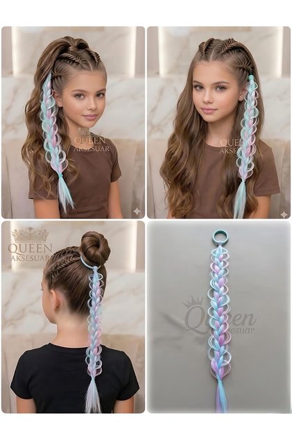 Balık Sırtı dağınık geniş uzun Örgülü Postiş lastik toka Pastel turkuaz pembe rapunzel Saç Aksesuarı
