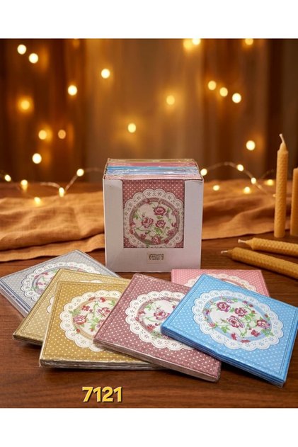 Colored party table napkins, 12 packs, 10 napkins per pack.