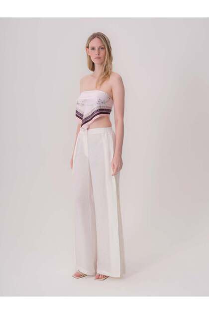 Linen Trousers with Stitching Detail