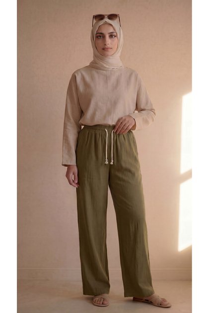 Women's Linen Muslin Palazzo No-Show Pants