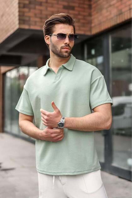 Madmext Mint Yeşili Polo Yaka Oversize Erkek Tişört E7185 - Fiyatı