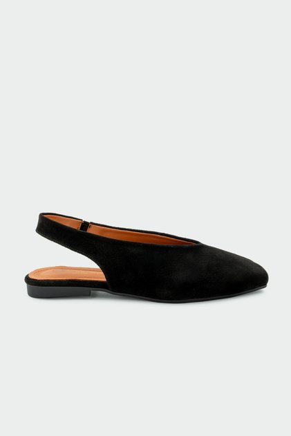 Lupita Asymmetrical Cut Genuine Leather Women's Black Flat Ballerinas
