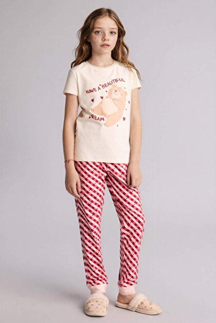 100% Cotton Regular Fit 2-Piece Teddy Bear Pajama Set for Girls H0151A826Sp