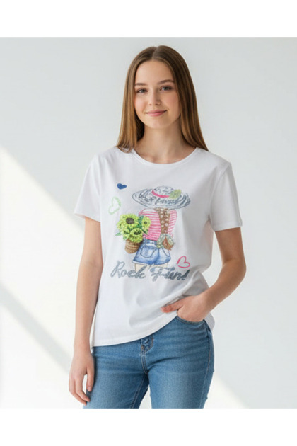 Senior Girls Ivory Graphic Round Neck T-Shirt