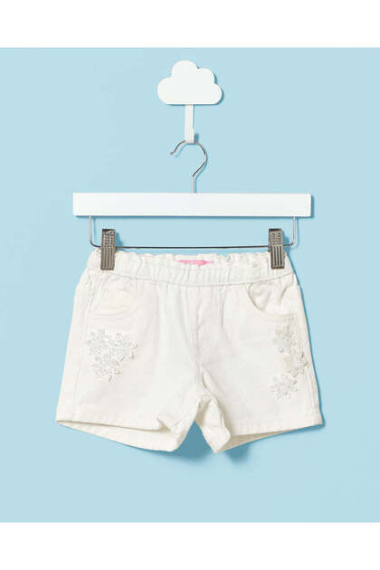 Infant Girls White Floral Embroidered Shorts