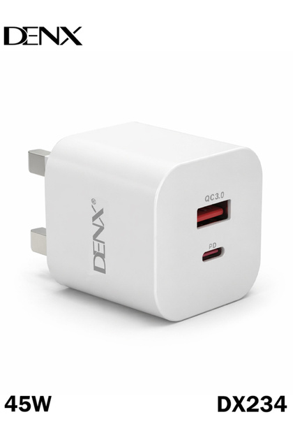 شاحن سريع 45 واط بمنفذين USB-C PD QC3.0، شاحن حائط بقابس بريطاني، محول شحن سريع مدمج
