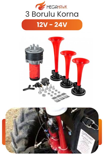 12V 24V Korna Seti Kompresörlü 3 Borulu Korna Havalı Korna Yüksek Ses