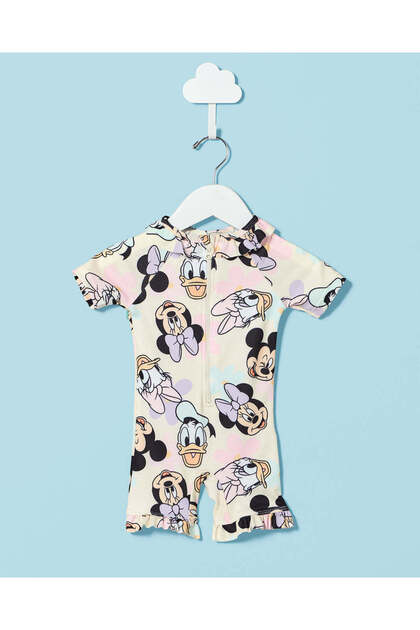 Infant Girls White Printed Swimsuit