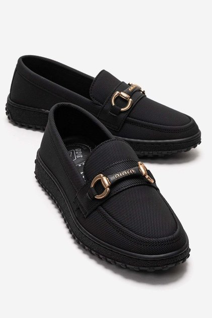 Non-Slip Women's Buckle Loafer Shoes Black Denim
