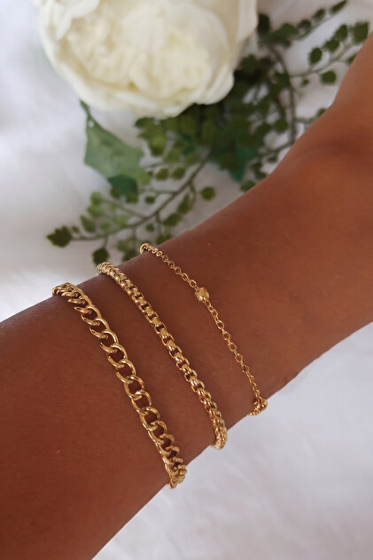Kadın gold 3lü bileklik set