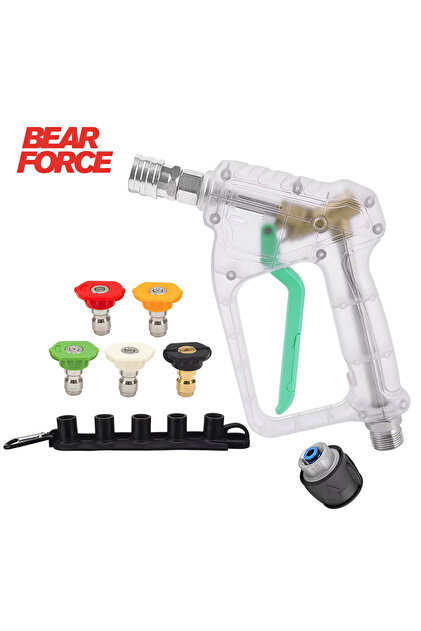 Bear Force Şeffaf Basınçlı Yıkama Tabancası Bosch Aquatak İle Uyumlu 5'li Nozzle Set ve Kemer Klipsi İle Birlikte