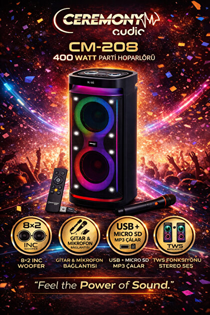 ceremony audio | CM-208 | Taşınabilir Bluetooth Parti Hoparlör