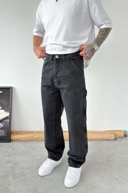 Smoked Patch Design Detailed Extra Loose Baggy Trousers