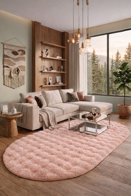 ALgorand Home Oval Peluş Halı Gri Kaymaz Taban Yıkanabilir Yumuşak
