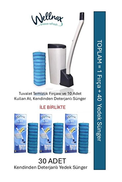 Wellnax , Süngerli Tuvalet Temizlik Seti (1 Adet) + Kendinden