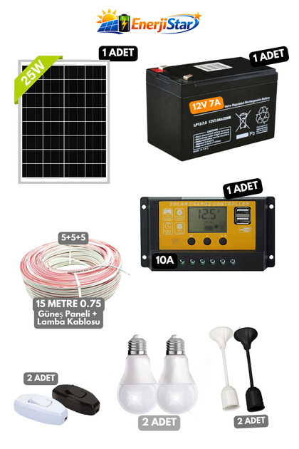 Güneş enerjili aydınlatma paketi 2 lambalı