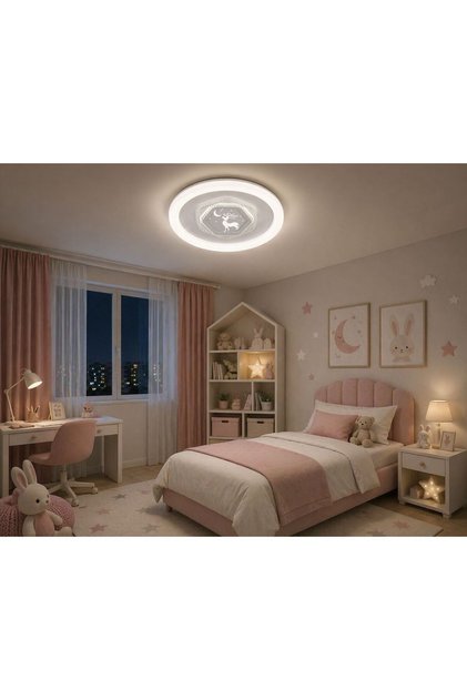 3ışık Renkli, 50cm Çocuk Odası,Yatak Odası,Genç odası, Çember Led Tavan Lambası, Aydınlatma, Beyaz Gövde