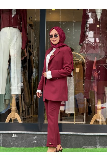 Gold düğme detay blazer takım