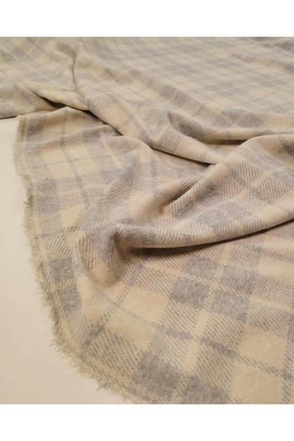 Gray Bone Plaid Jacquard Knitted Fabric Soft Flexible Draped Dressing Gown & Pajama Fabric Width: 140cm