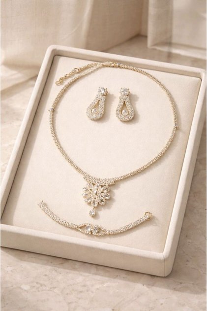 Luxury Silver Color Stone Evening Dress Earrings Necklace Bracelet Set