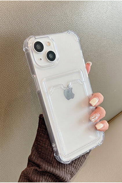 iPhone 15 Uyumlu Kartlıklı Şeffaf Kılıf Köşe Korumalı Kamera Korumalı Darbe Emici Silikon Kapak