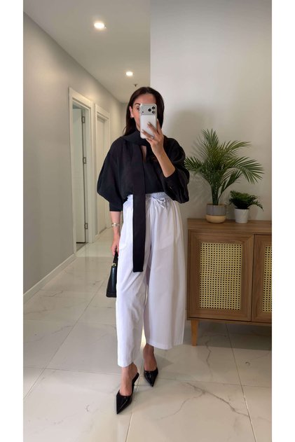 Thella Beyaz Beli Lastikli Marka Model Pantolon