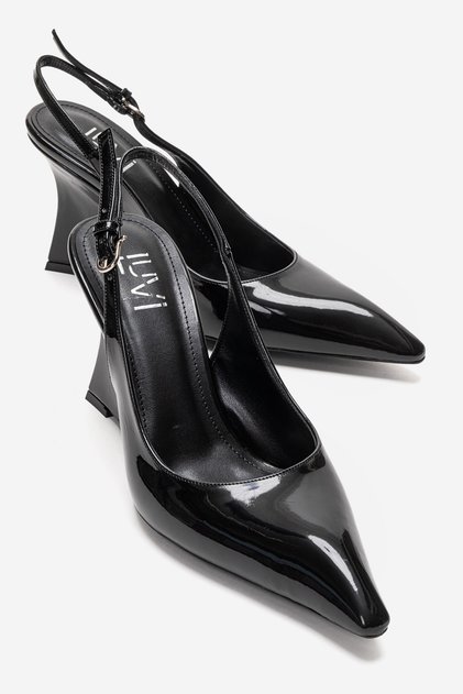 Felon Black Patent Leather Women's Wedge Heeled Shoes