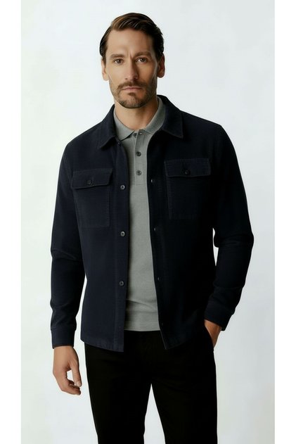 Navy Blue Velvet Men's Coat – Modern Lightweight Seasonal Coat