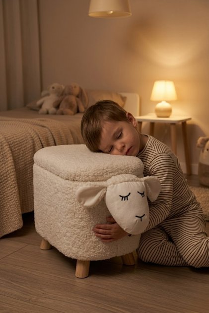 Mellow Kuzu Figürlü Bebek Çocuk Odası Sandıklı Puf