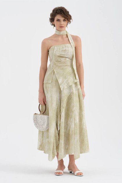 Women's Three-Piece Scarf Detailed Top and Bottom Design Skirt Set