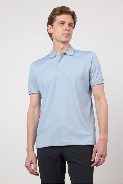 Blue Polo Collar Short Sleeve Pocketless Comfort Fit Cotton T-Shirt 1011260153