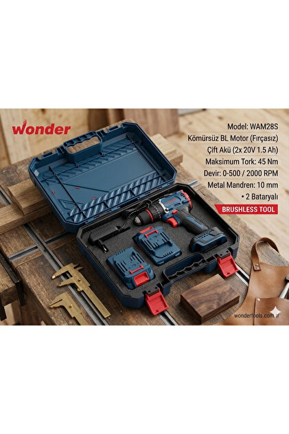 Wooldridgem (新品、送料込、定価約16,000円) Wonder Akülü Kömürsüz Darbeli Şarjlı Matkap 20 V 1.5 Ah 2 Adet