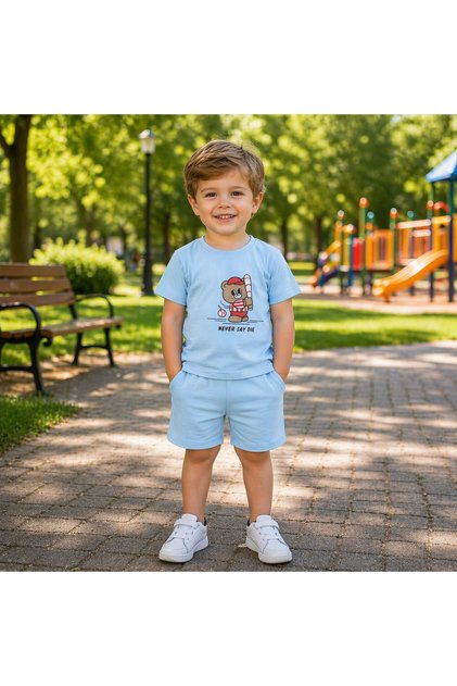 Boy's Printed Shorts Set Summer Cotton Top and Bottom Set