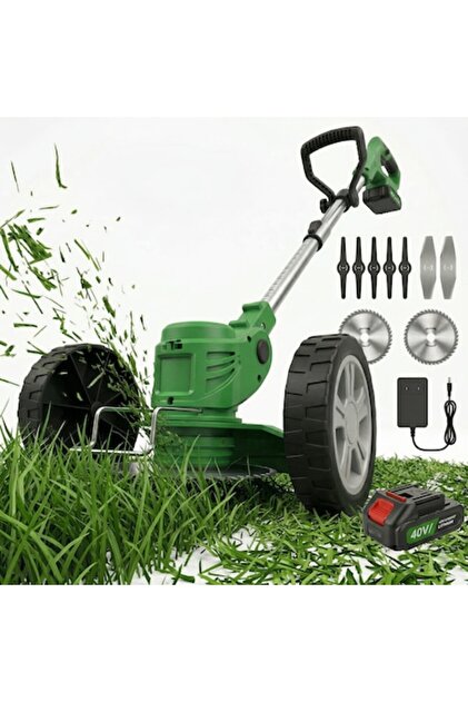 Trimmer electric fără fir pentru gazon, putere de 1880W, autonomie a bateriei de 48V cu 2 baterii, 10 accesorii, trimmer și mașină de tuns iarba.