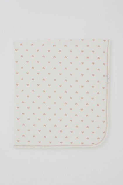 Newborn Baby Blanket with Heart Pattern Standard, Ecru