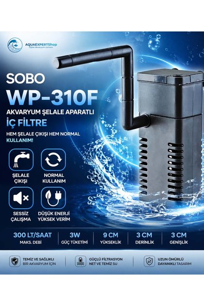 Akvaryum Şelale Aparatlı İç Filtre - Çift Kullanım - 3W - 300 LT/SAAT - WP-310F