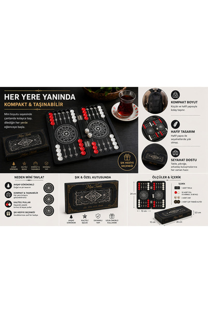 kutuTR TVL03 Mini Tavla Seti Kompakt Taşınabilir Çantalık Siyah