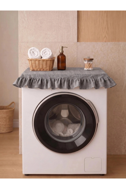 Ruffled Washing Machine Cover - Dowry Decorative Bathroom Machine Cover - Anthracite