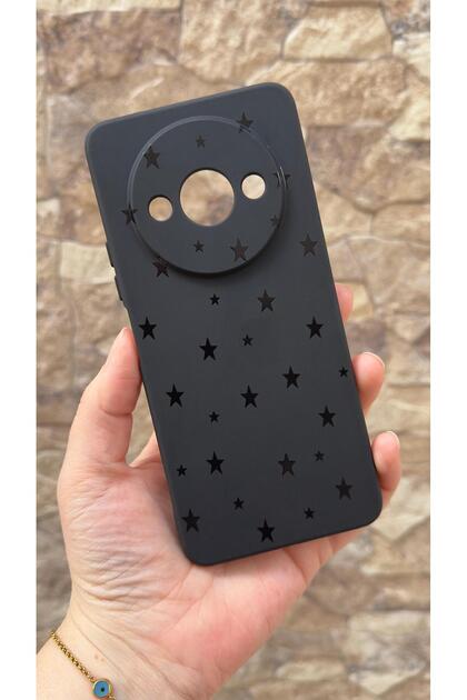 Redmi A3 Compatible Mini Black Star Patterned Silicone Shock Absorbing Classic Protected Rubber Case