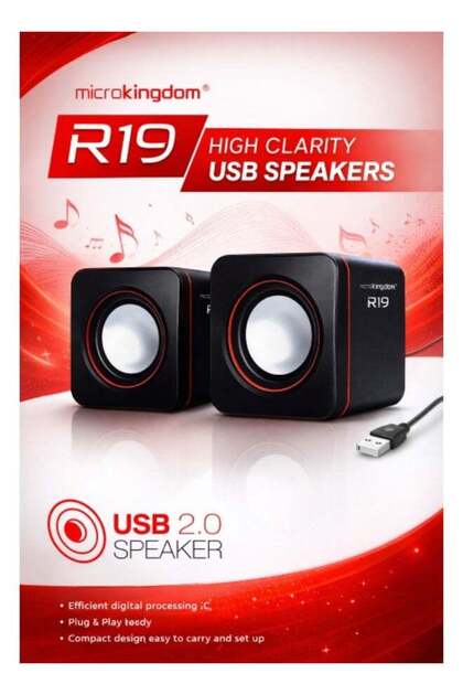 مكبرات صوت Microkingdom R19 USB 2.0 - مكبرات صوت مدمجة عالية الوضوح لسطح المكتب مع خاصية التوصيل والتشغيل