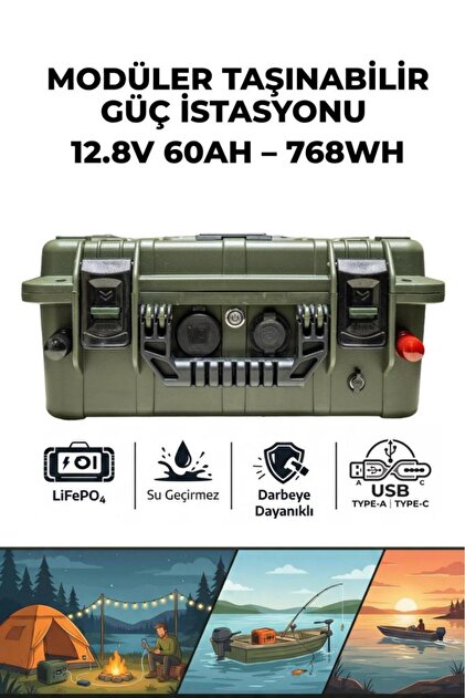 IQX Modüler Taşınabilir Güç İstasyonu 12.8V 60AH-768WH (Haki)