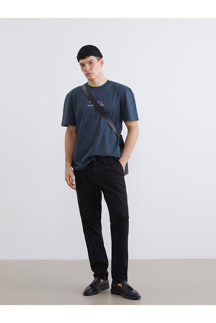 Black Slim Fit Gabardine Men's Chino Trousers