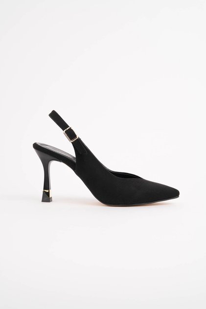 Black Suede Open Back 8.5 cm V Model Women's Summer Stiletto Special Heel New Season Premium Product