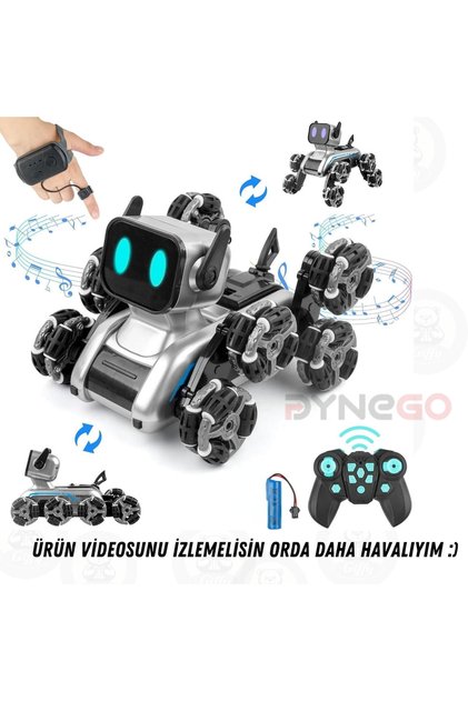 Oyuncak Robot Bilekten Kontrol 8 Teker Buharlı Şarjlı Köpek Robot Araba Müzikli ve Led Işık Kumandalı Robot