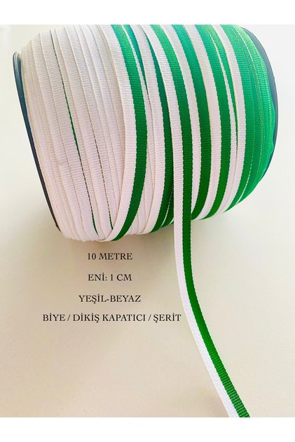 10-Meter-Wide, 1-Centimeter-Wide Green and White Multi-Purpose Tape, Seam Covering, Binding, Cord