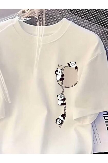 Cute Panda Printed Short Sleeve Oversize Unisex Crew Neck T-Shirt