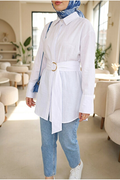 Women's Trend Belt Detailed Oversize Shirt Tunic