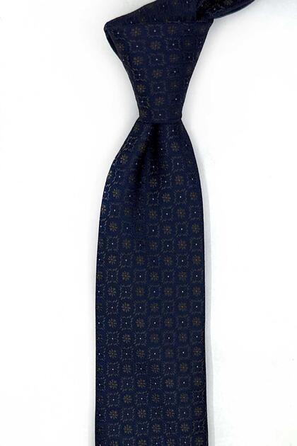 Navy Blue Square Pattern Slim Tie Sk8096
